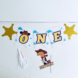 Toy Story inspired High Chair Banner & Cake Topper Western 1st Birthday Banner